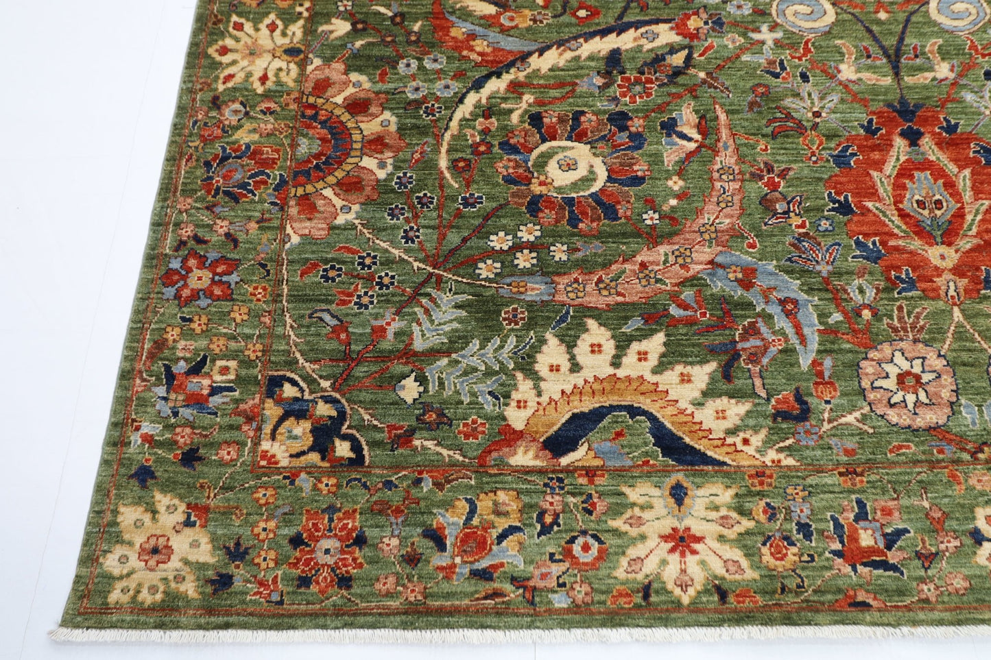 278 x 360 cm | Oriental Bidjar Green Area Rug Afghan Hand Knotted Veg Dye Wool carpet - ART WOOL CARPET