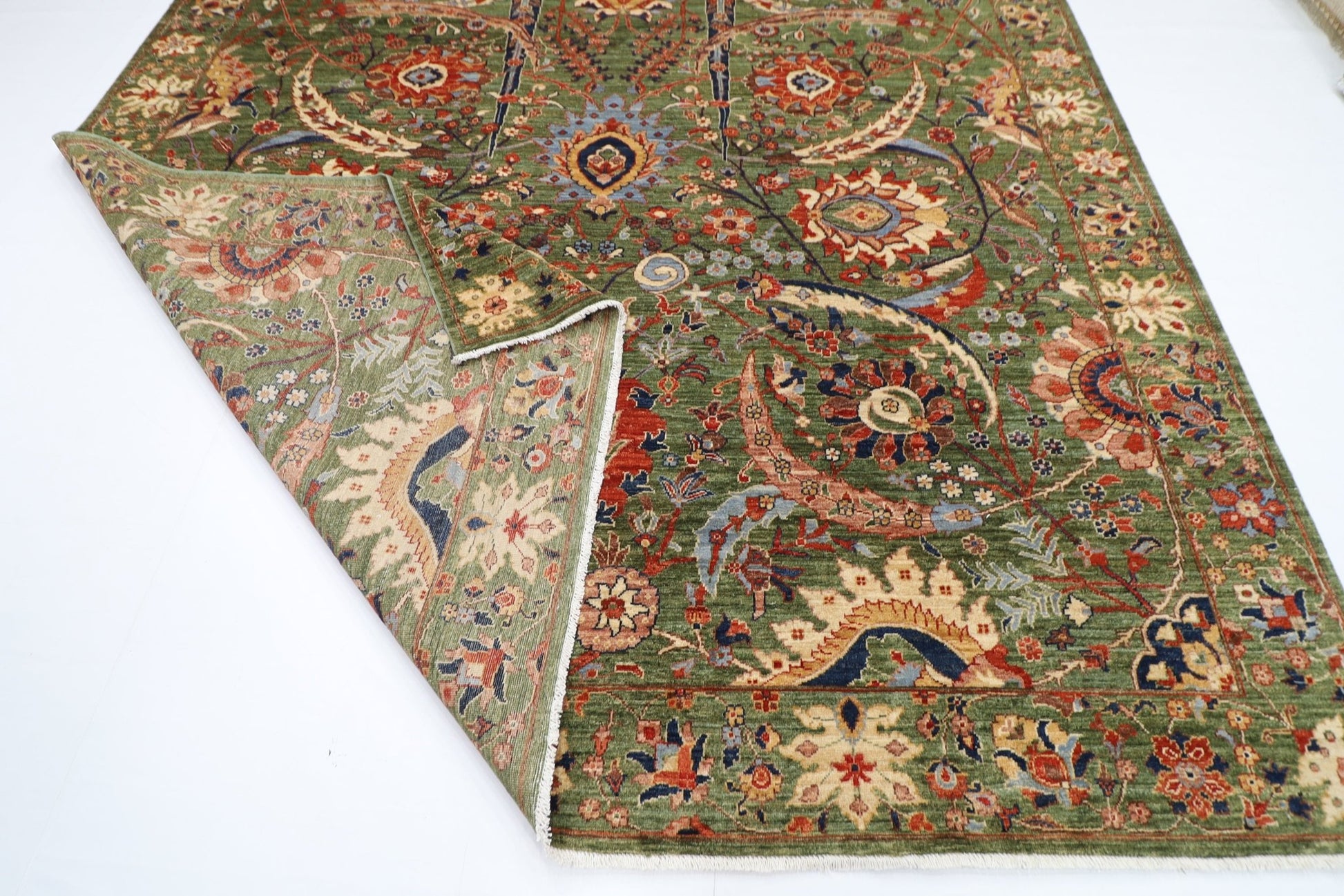 278 x 360 cm | Oriental Bidjar Green Area Rug Afghan Hand Knotted Veg Dye Wool carpet - ART WOOL CARPET