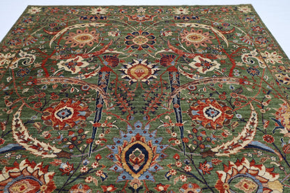 278 x 360 cm | Oriental Bidjar Green Area Rug Afghan Hand Knotted Veg Dye Wool carpet - ART WOOL CARPET