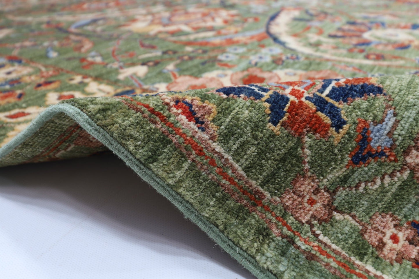 278 x 360 cm | Oriental Bidjar Green Area Rug Afghan Hand Knotted Veg Dye Wool carpet - ART WOOL CARPET