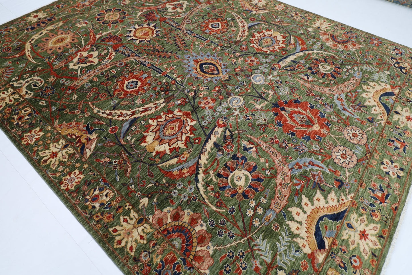 278 x 360 cm | Oriental Bidjar Green Area Rug Afghan Hand Knotted Veg Dye Wool carpet - ART WOOL CARPET