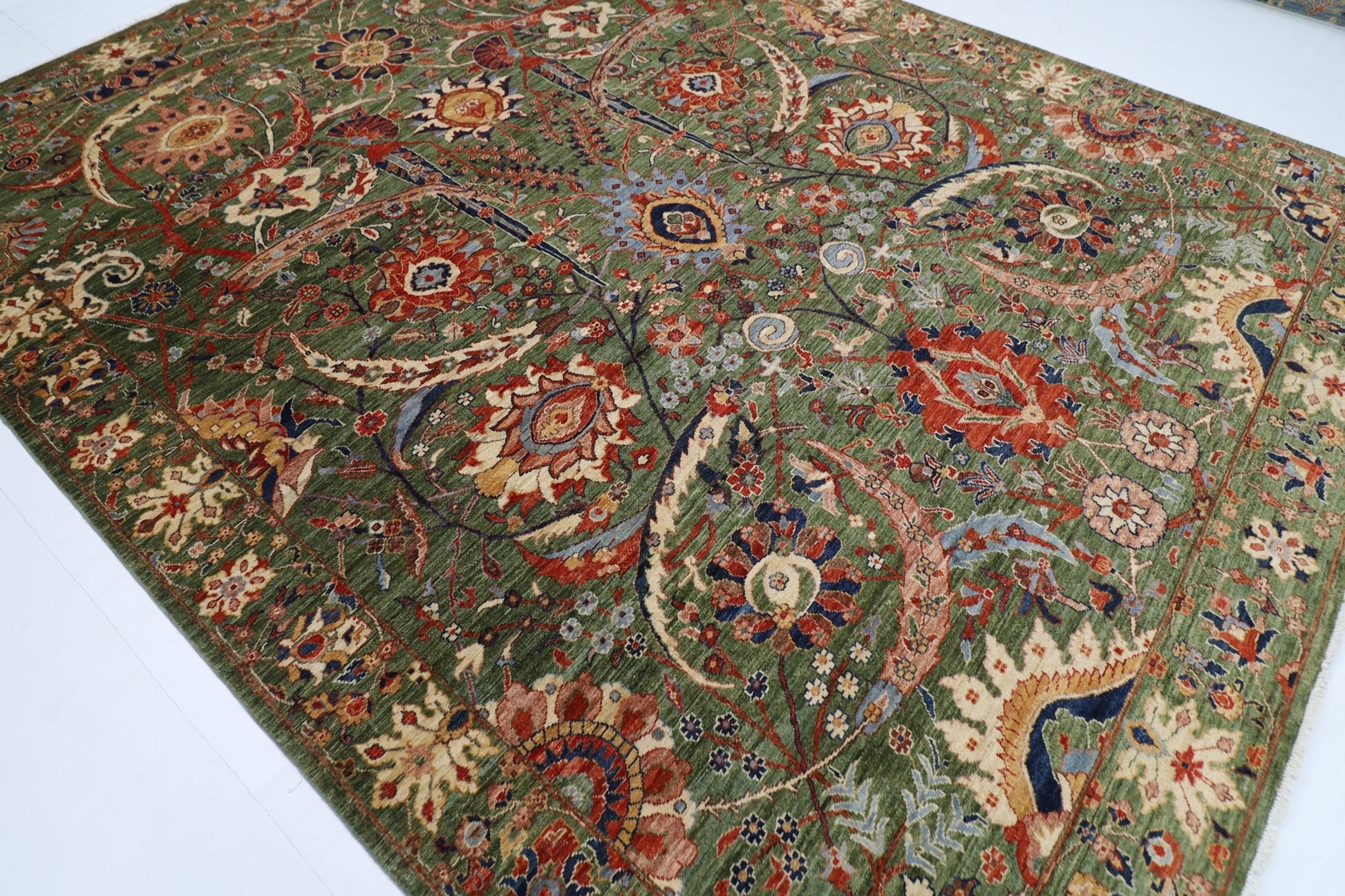 278 x 360 cm | Oriental Bidjar Green Area Rug Afghan Hand Knotted Veg Dye Wool carpet - ART WOOL CARPET