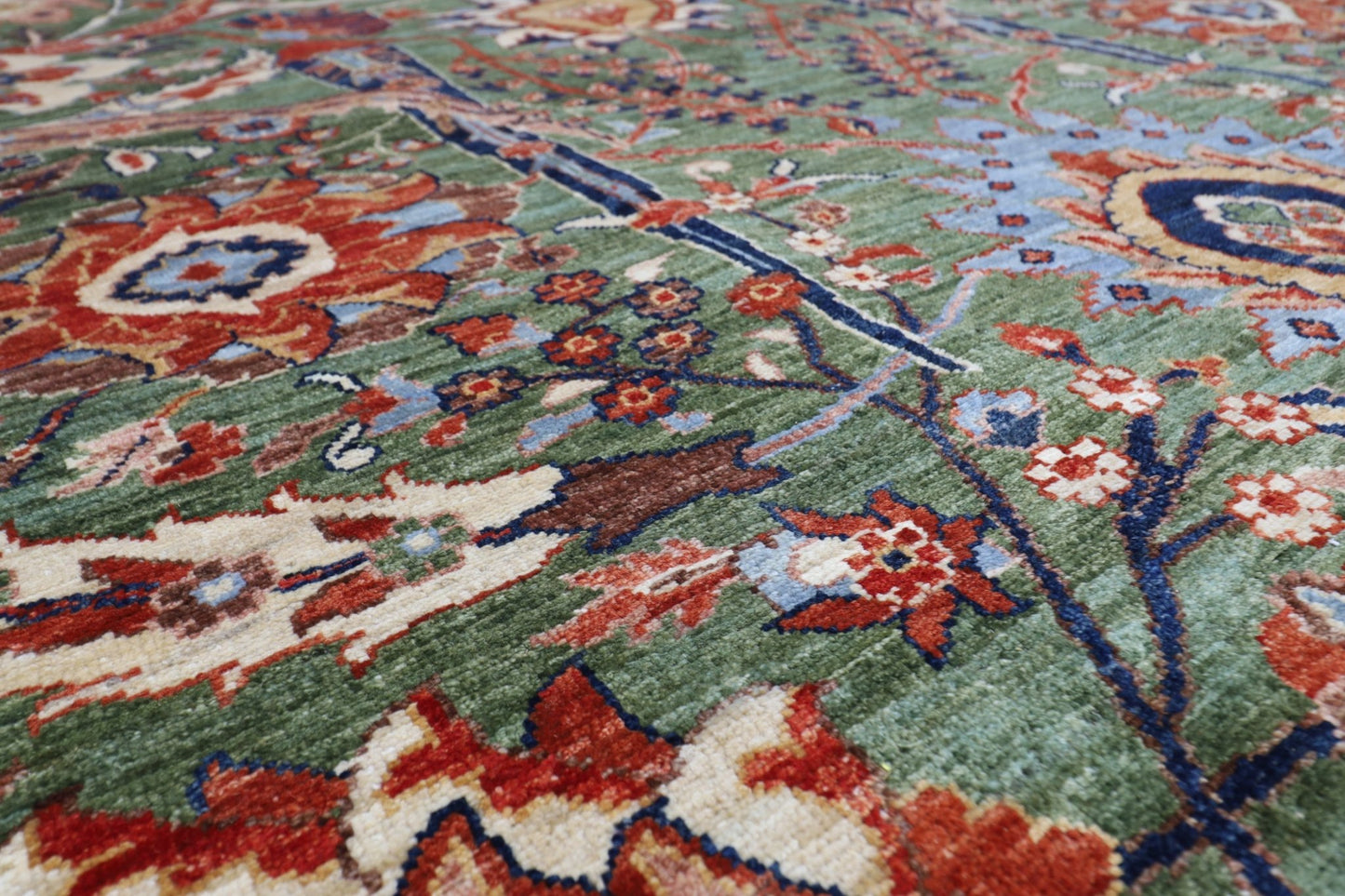 278 x 360 cm | Oriental Bidjar Green Area Rug Afghan Hand Knotted Veg Dye Wool carpet - ART WOOL CARPET