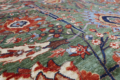278 x 360 cm | Oriental Bidjar Green Area Rug Afghan Hand Knotted Veg Dye Wool carpet - ART WOOL CARPET