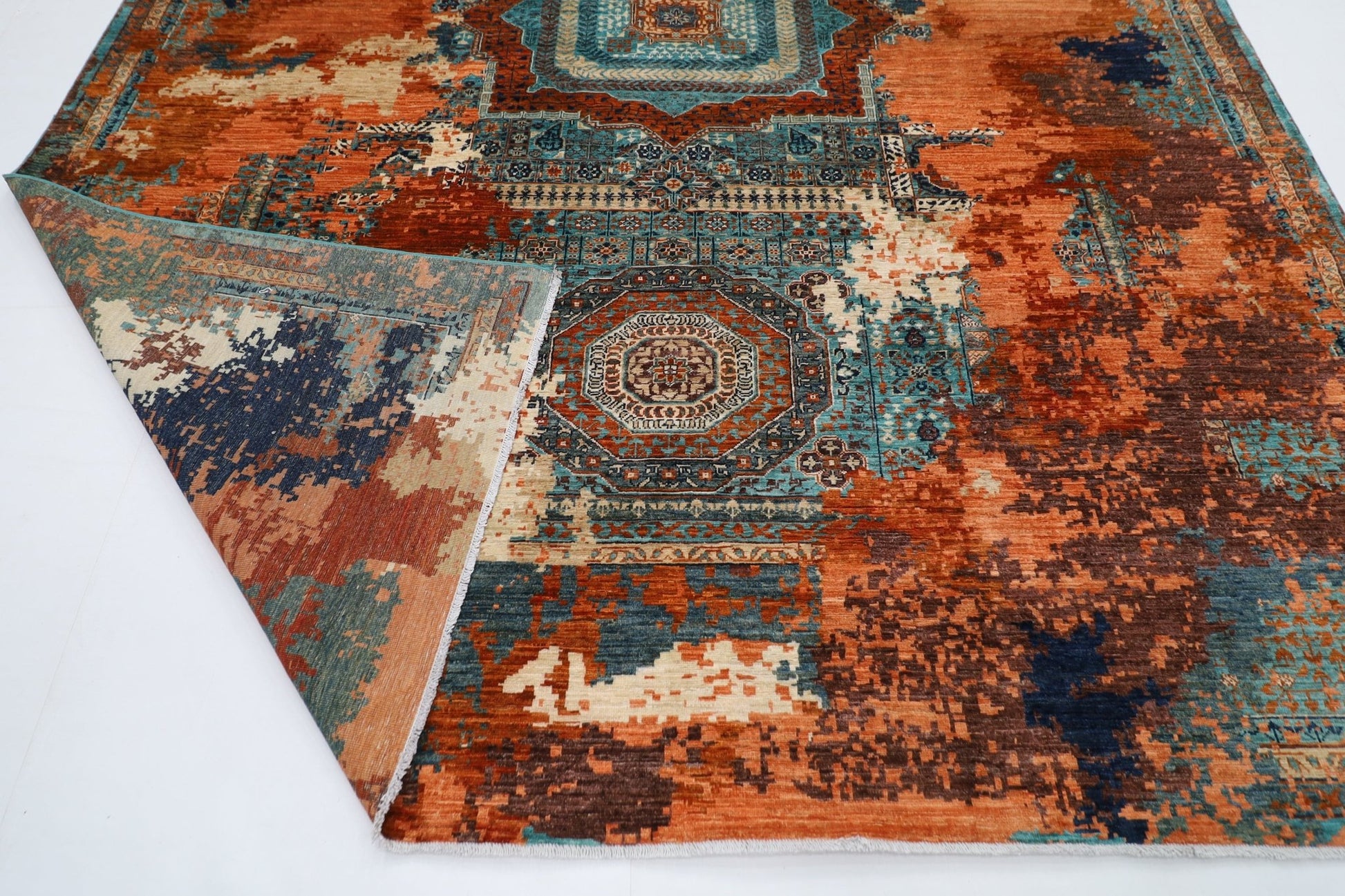 278 x 363 cm | Mamluk Large Area Rug Afghan Hand Knotted veg Dye Wool carpet - ART WOOL CARPET