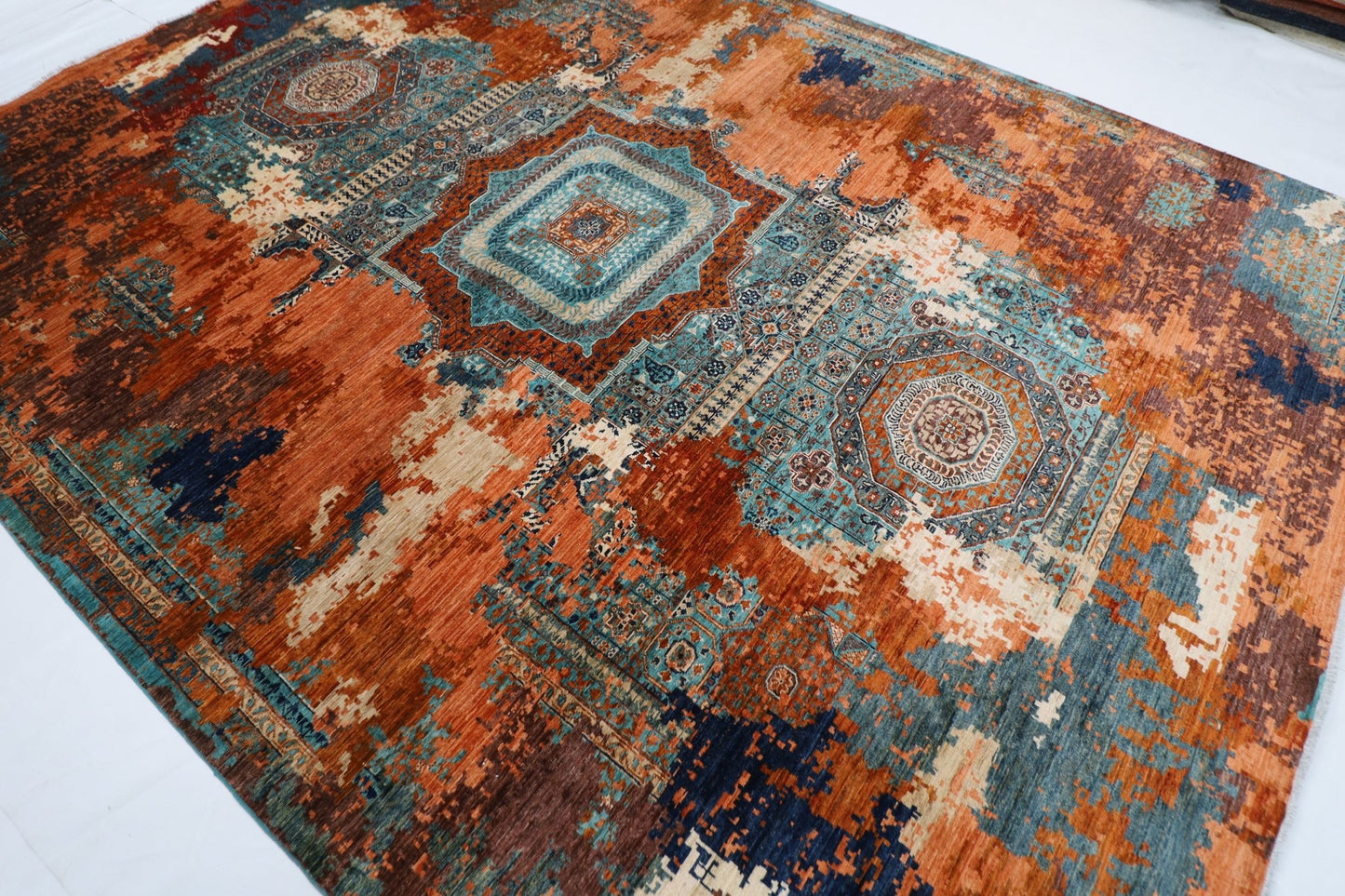 278 x 363 cm | Mamluk Large Area Rug Afghan Hand Knotted veg Dye Wool carpet - ART WOOL CARPET