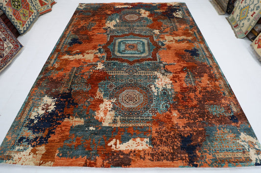 278 x 363 cm | Mamluk Large Area Rug Afghan Hand Knotted veg Dye Wool carpet - ART WOOL CARPET