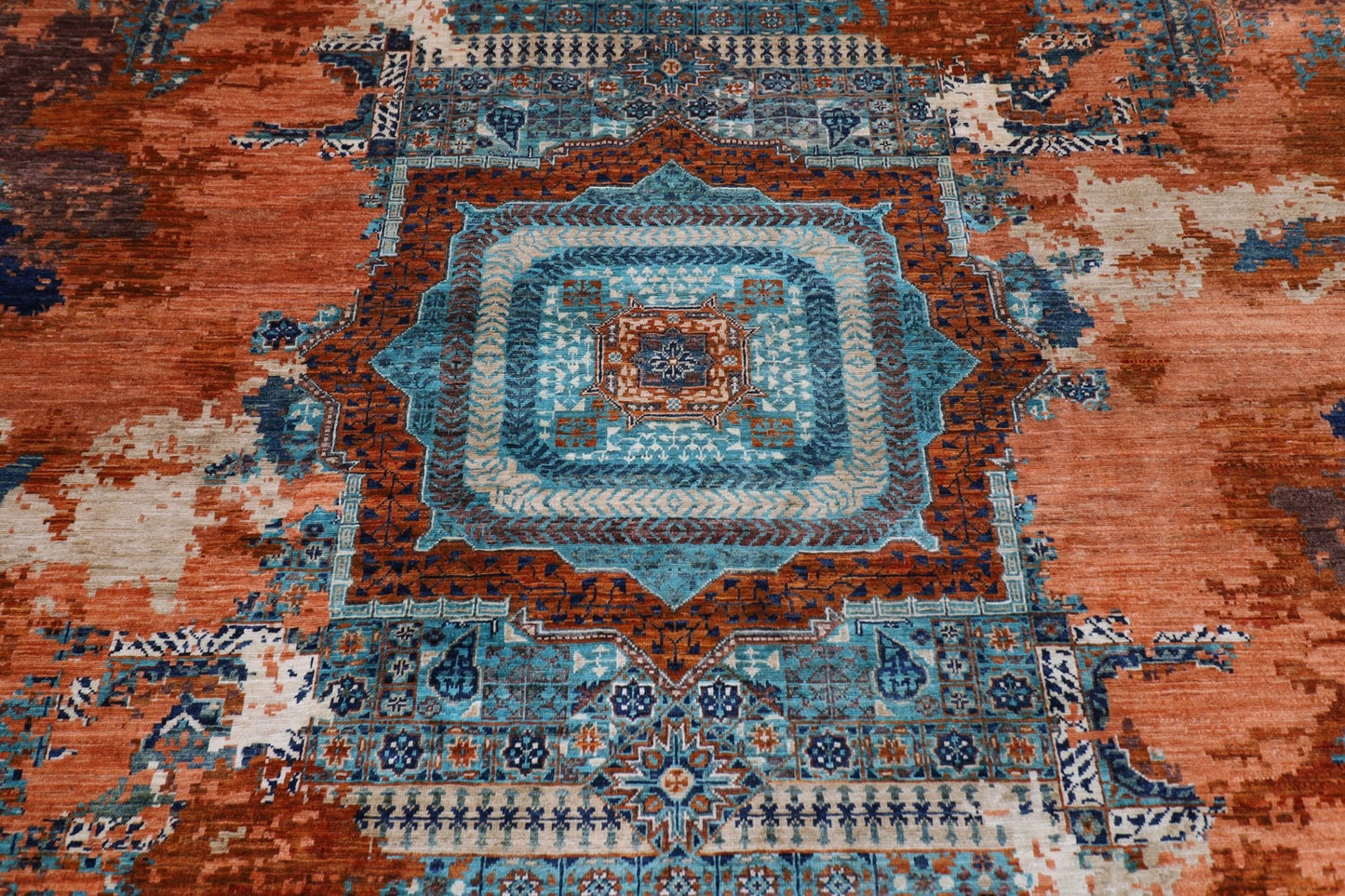 278 x 363 cm | Mamluk Large Area Rug Afghan Hand Knotted veg Dye Wool carpet - ART WOOL CARPET