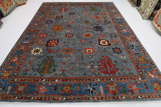 279 x 357 cm | Tribal Gray Area Rug Afghan Hand Knotted veg Dye Wool carpet - ART WOOL CARPET