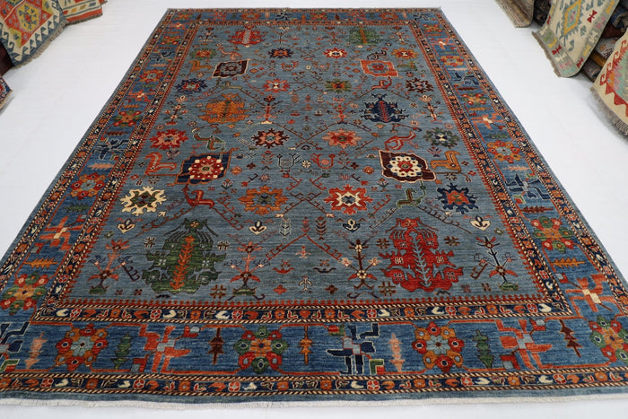 279 x 357 cm | Tribal Gray Area Rug Afghan Hand Knotted veg Dye Wool carpet