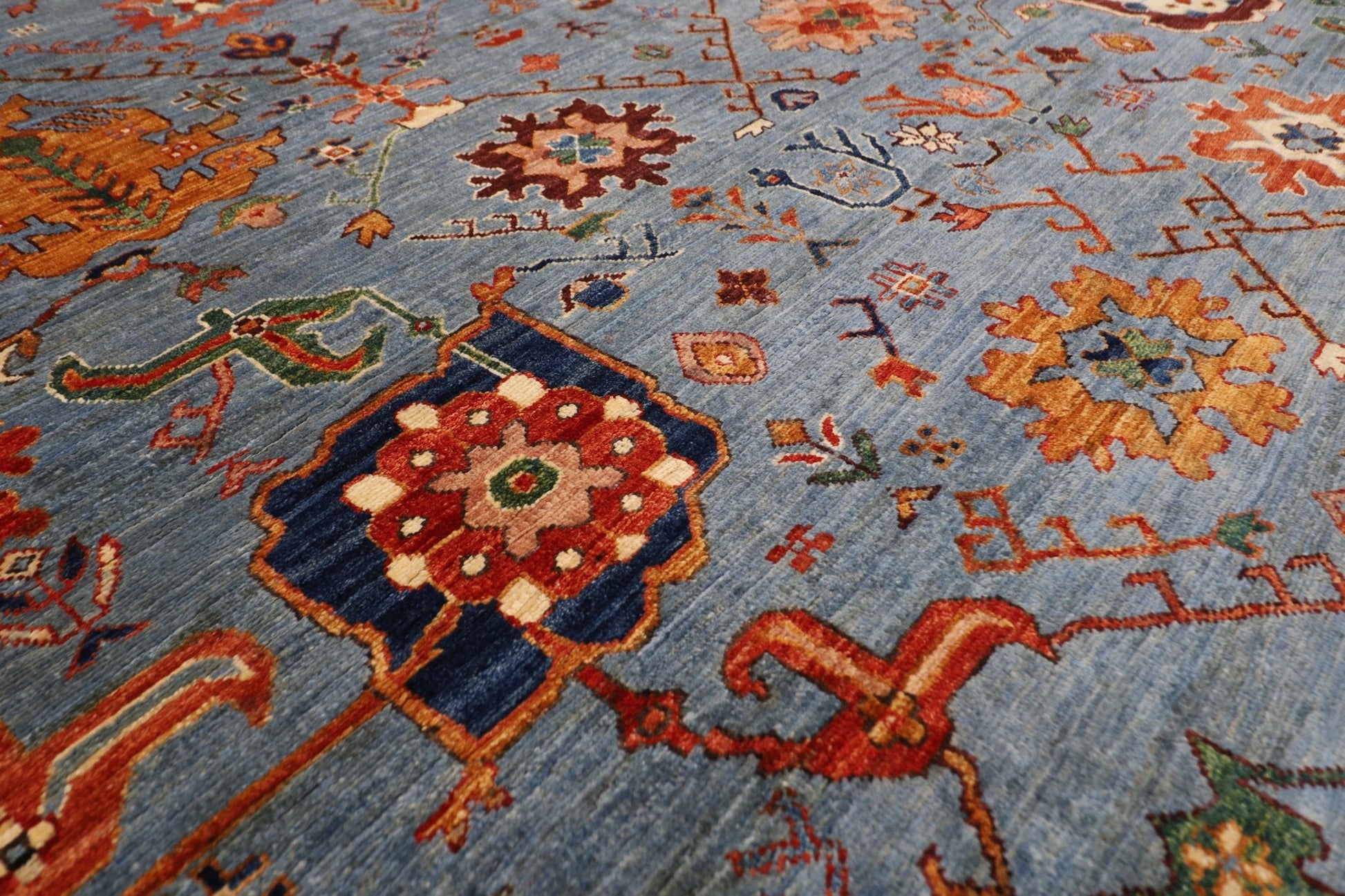 279 x 357 cm | Tribal Gray Area Rug Afghan Hand Knotted veg Dye Wool carpet - ART WOOL CARPET