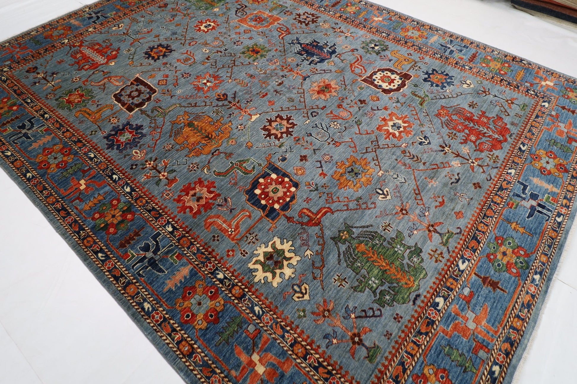 279 x 357 cm | Tribal Gray Area Rug Afghan Hand Knotted veg Dye Wool carpet - ART WOOL CARPET