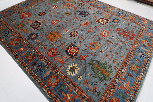 279 x 357 cm | Tribal Gray Area Rug Afghan Hand Knotted veg Dye Wool carpet - ART WOOL CARPET