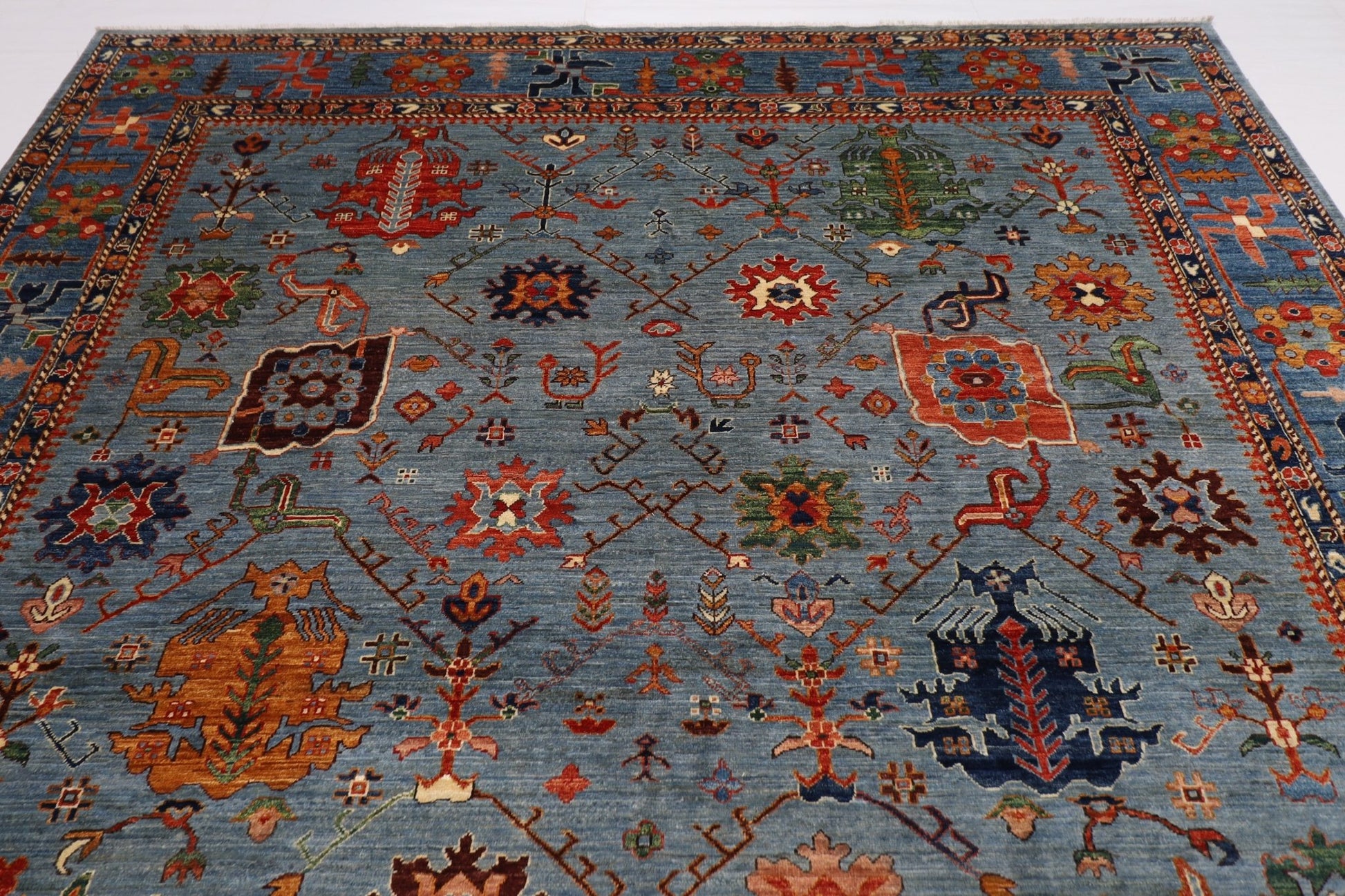 279 x 357 cm | Tribal Gray Area Rug Afghan Hand Knotted veg Dye Wool carpet - ART WOOL CARPET