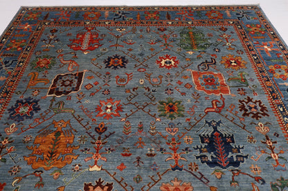 279 x 357 cm | Tribal Gray Area Rug Afghan Hand Knotted veg Dye Wool carpet - ART WOOL CARPET