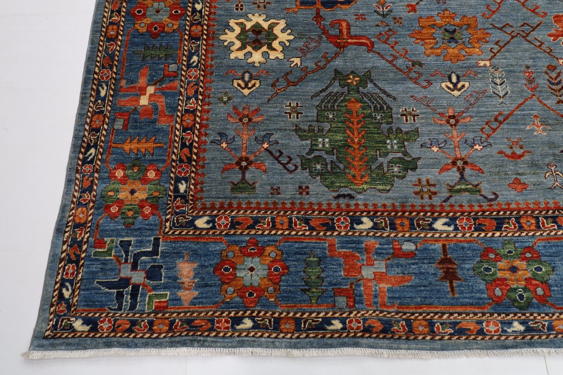 279 x 357 cm | Tribal Gray Area Rug Afghan Hand Knotted veg Dye Wool carpet - ART WOOL CARPET