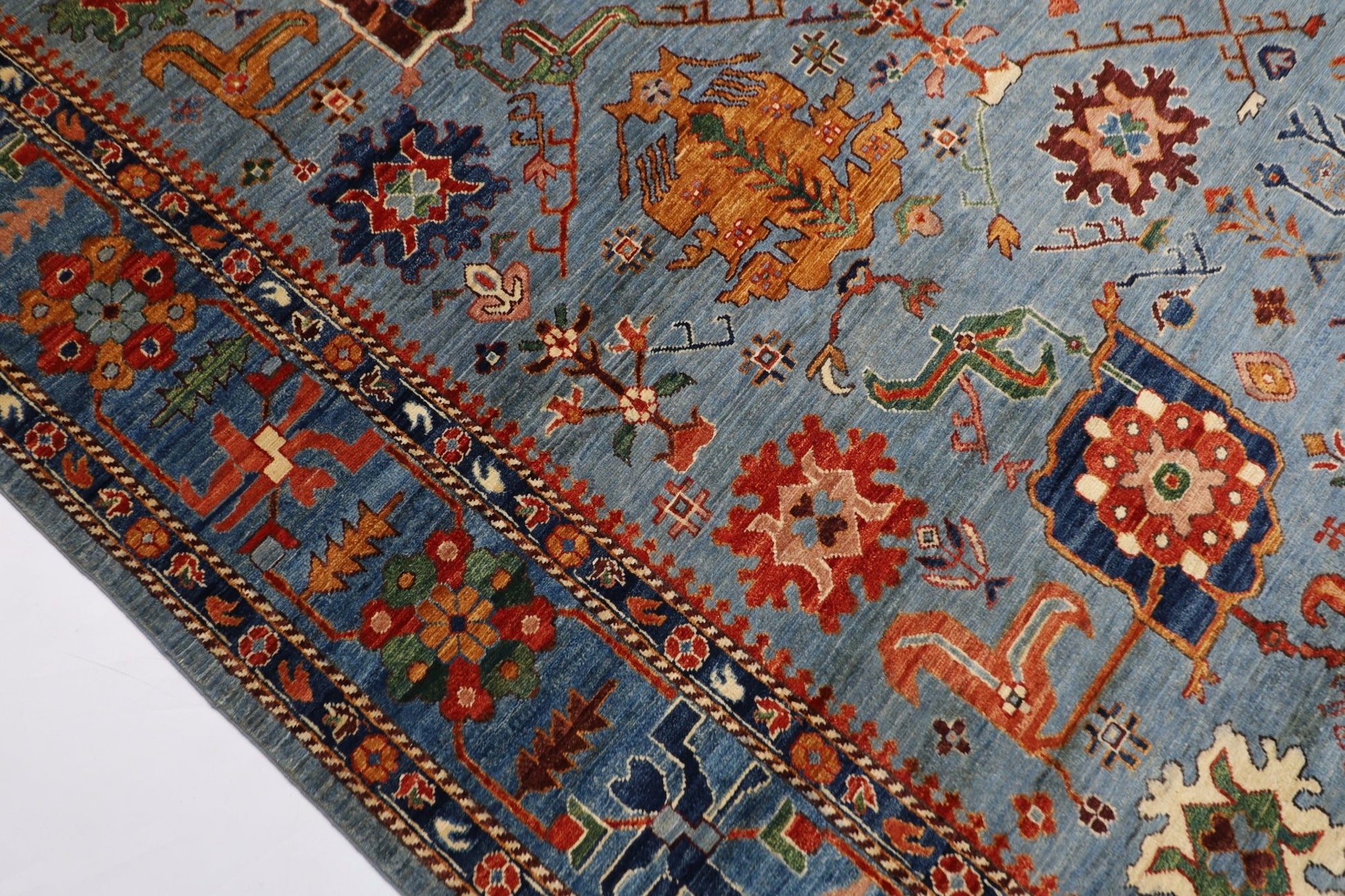 279 x 357 cm | Tribal Gray Area Rug Afghan Hand Knotted veg Dye Wool carpet - ART WOOL CARPET