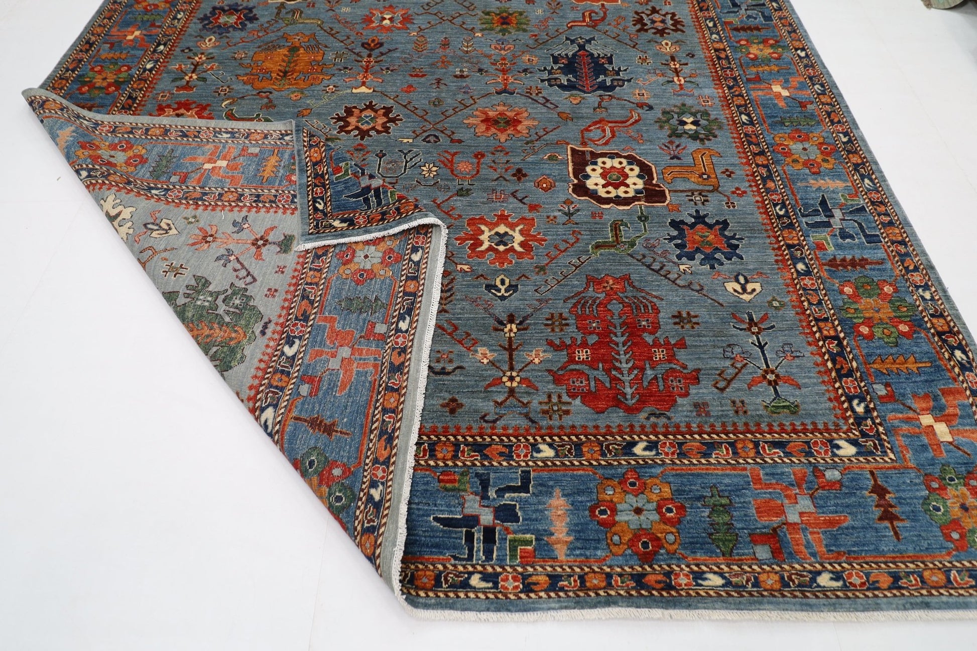 279 x 357 cm | Tribal Gray Area Rug Afghan Hand Knotted veg Dye Wool carpet - ART WOOL CARPET