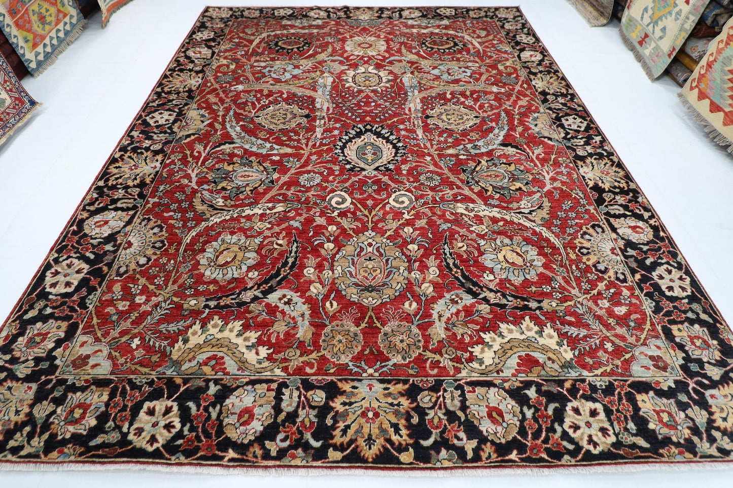 280 x 360 cm | Traditional Red Area Rug Afghan Hand Knotted veg Dye Wool carpet - ART WOOL CARPET
