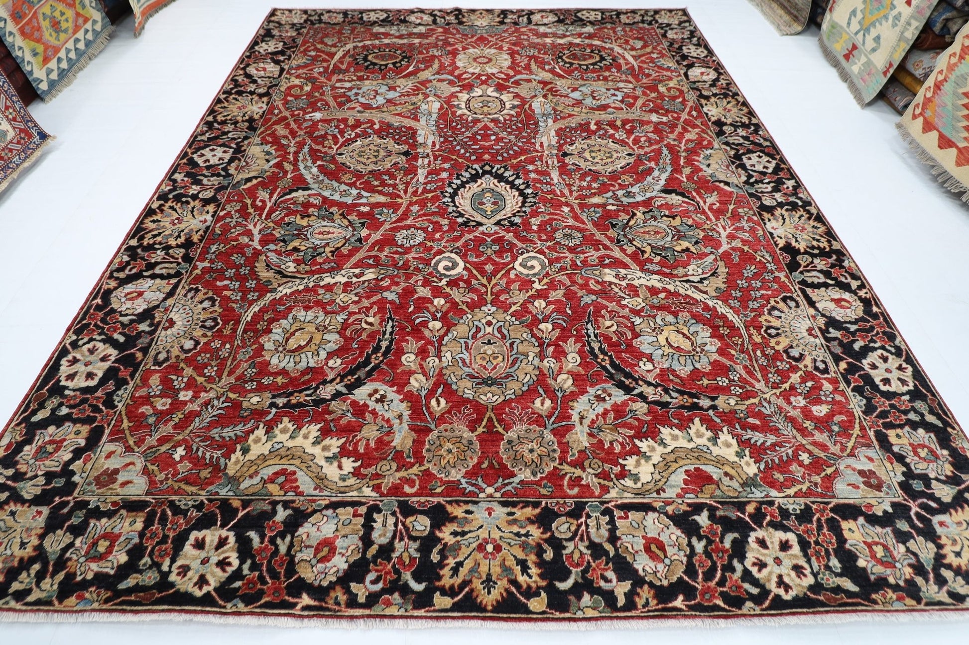 280 x 360 cm | Traditional Red Area Rug Afghan Hand Knotted veg Dye Wool carpet - ART WOOL CARPET