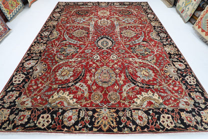 280 x 360 cm | Traditional Red Area Rug Afghan Hand Knotted veg Dye Wool carpet - ART WOOL CARPET