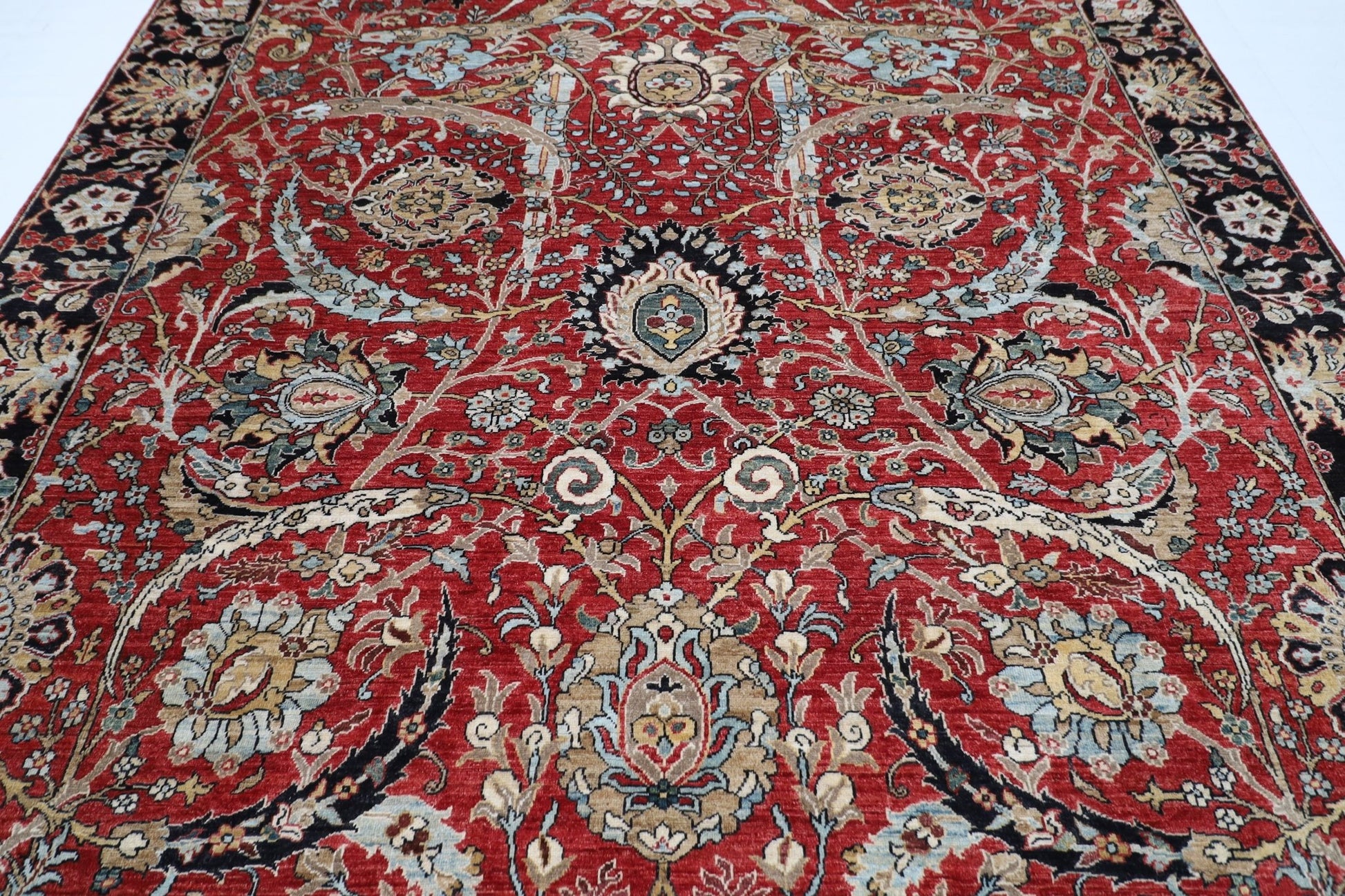 280 x 360 cm | Traditional Red Area Rug Afghan Hand Knotted veg Dye Wool carpet - ART WOOL CARPET