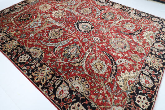 280 x 360 cm | Traditional Red Area Rug Afghan Hand Knotted veg Dye Wool carpet - ART WOOL CARPET