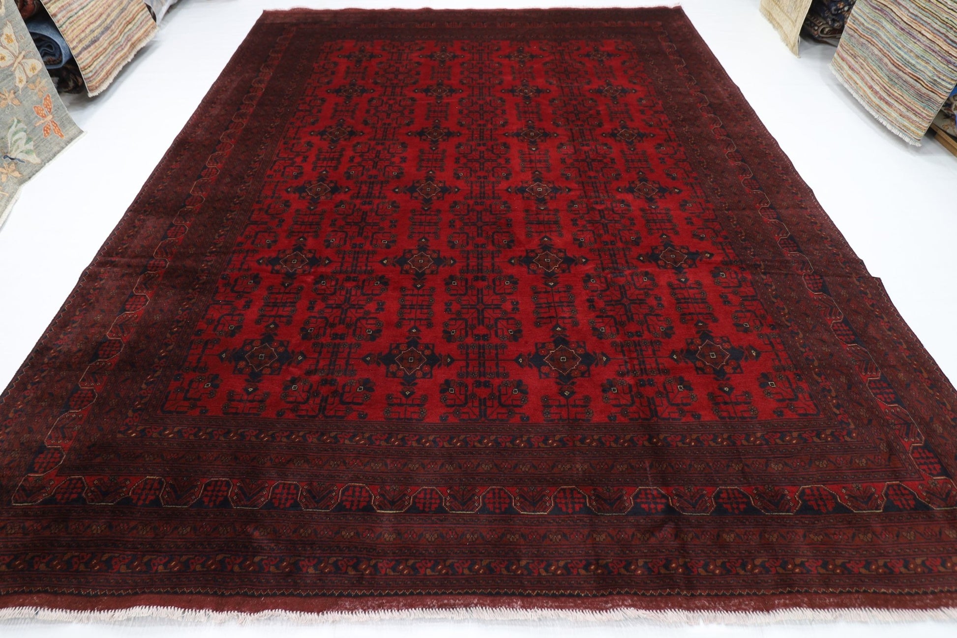 299 x 396 cm | Large Bokhara Red Oriental Area Rug Afghan Hand Knotted Wool carpet - ART WOOL CARPET