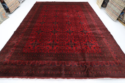 299 x 400 cm | large Bokhara Red Oriental Area Rug Afghan Hand Knotted Wool carpet - ART WOOL CARPET