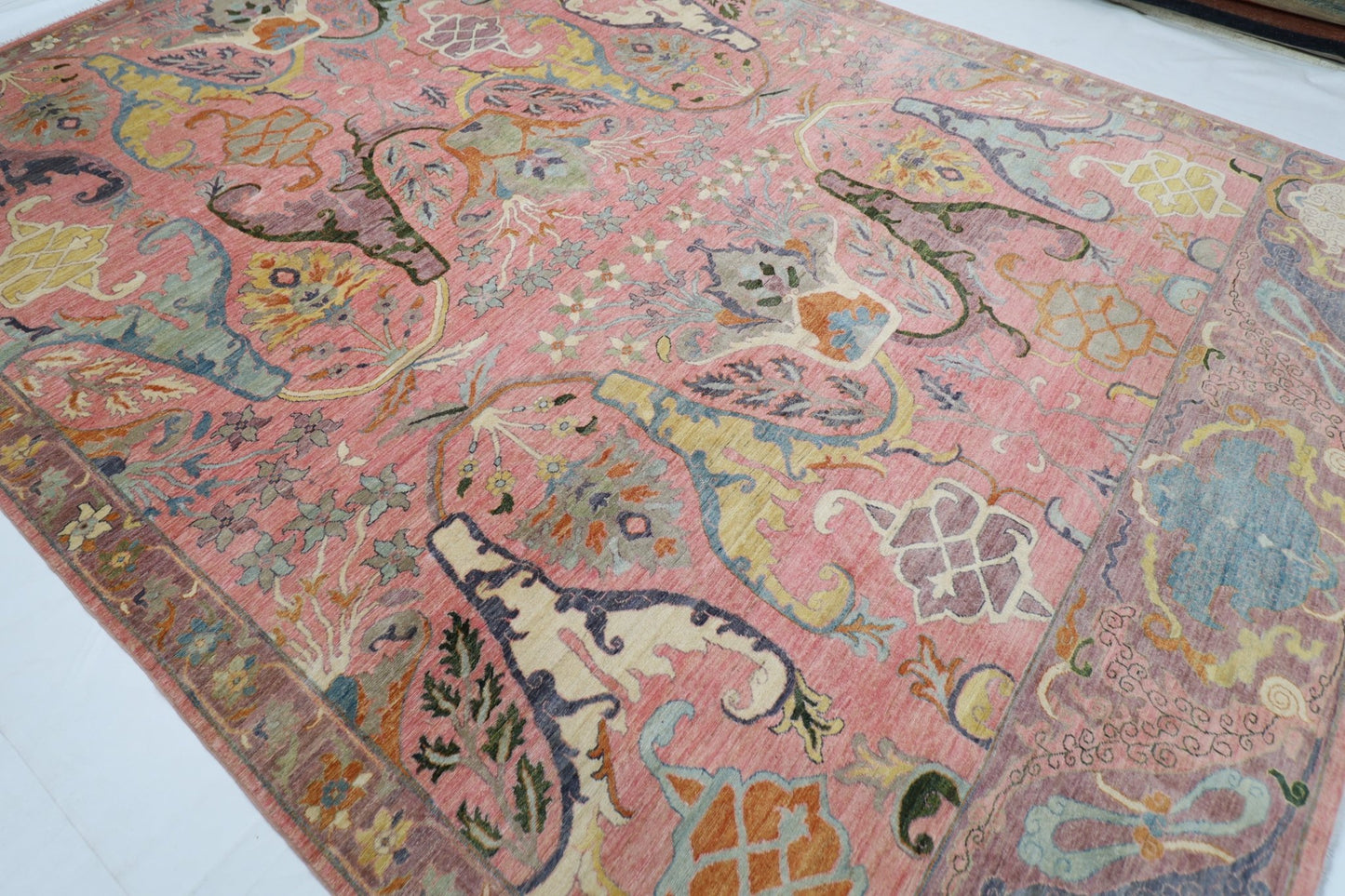 306 x 420 cm | Pink kawros Afghan Hand Knotted Wool carpet - ART WOOL CARPET