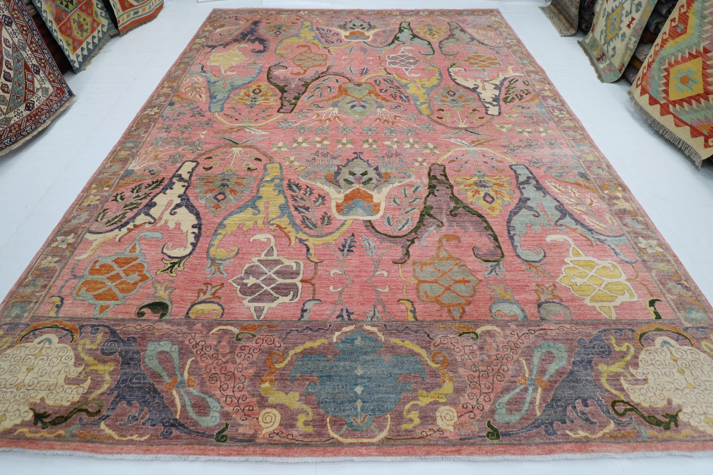306 x 420 cm | Pink kawros Afghan Hand Knotted Wool carpet - ART WOOL CARPET