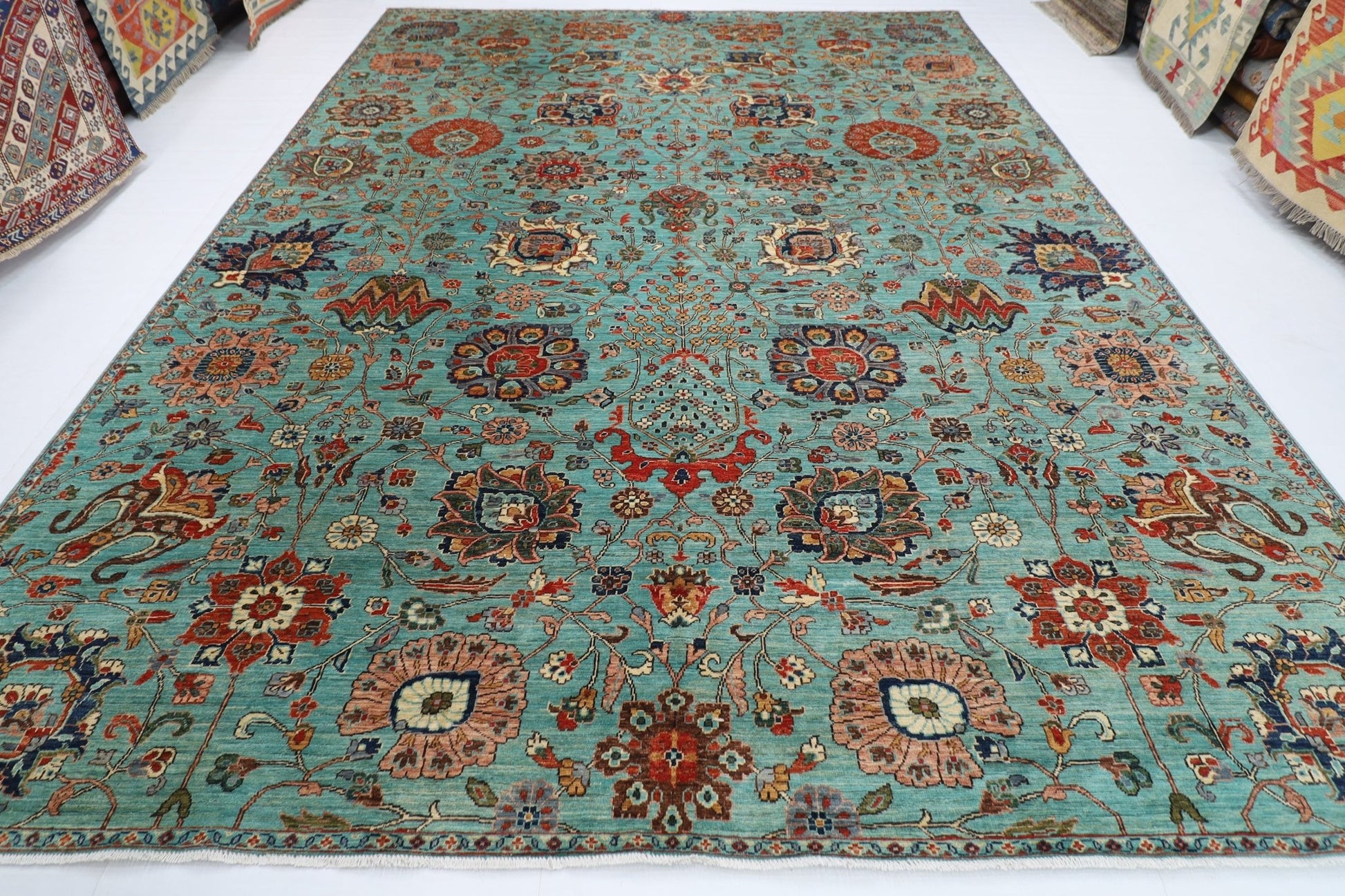 306 x 422 cm | Traditional Floral Area Rug Afghan Hand Knotted veg Dye Wool carpet - ART WOOL CARPET
