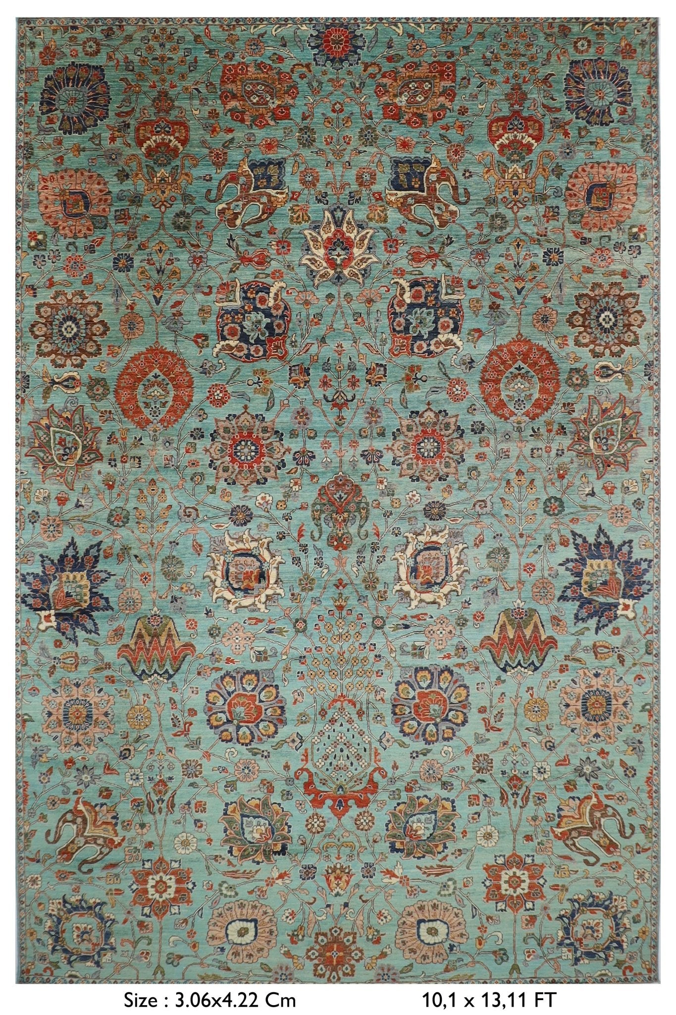 306 x 422 cm | Traditional Floral Area Rug Afghan Hand Knotted veg Dye Wool carpet - ART WOOL CARPET