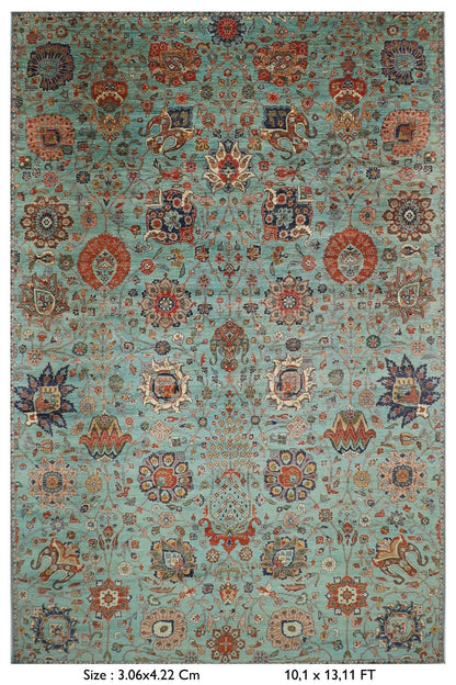 306 x 422 cm | Traditional Floral Area Rug Afghan Hand Knotted veg Dye Wool carpet - ART WOOL CARPET