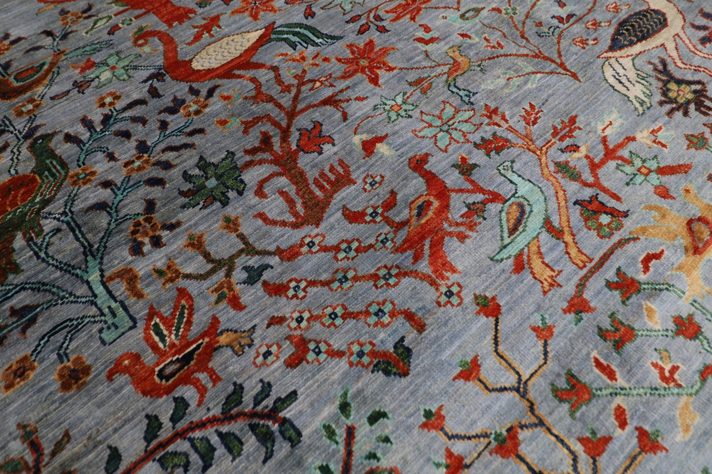 307 x 420 cm | Birds Gray Large Area Rug Afghan Hand Knotted veg Dye Wool carpet - ART WOOL CARPET