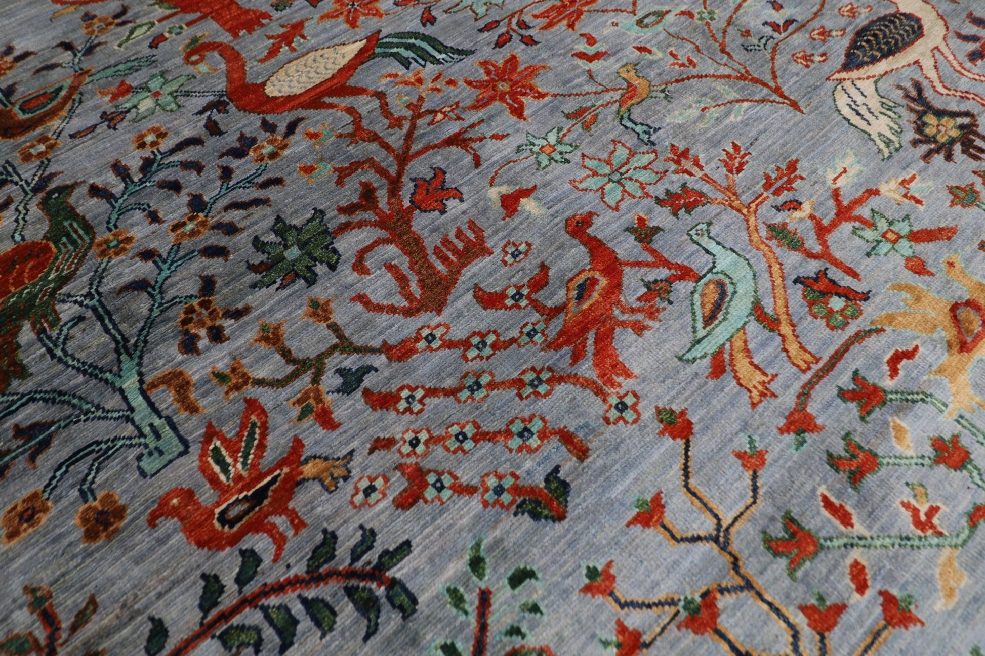 307 x 420 cm | Birds Gray Large Area Rug Afghan Hand Knotted veg Dye Wool carpet - ART WOOL CARPET