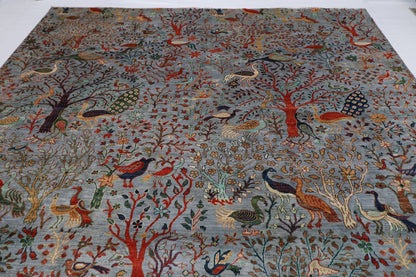 307 x 420 cm | Birds Gray Large Area Rug Afghan Hand Knotted veg Dye Wool carpet - ART WOOL CARPET