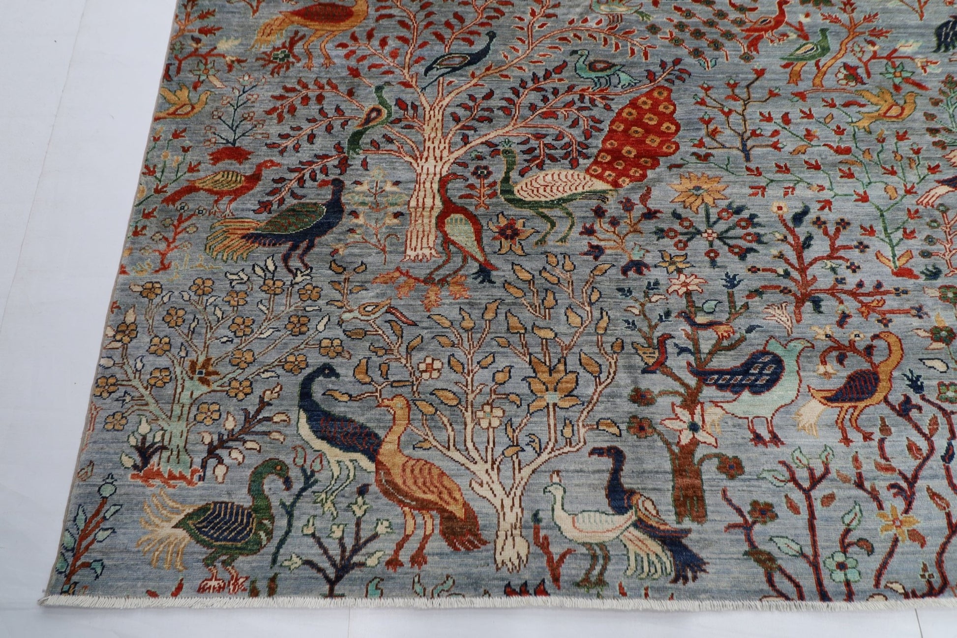 307 x 420 cm | Birds Gray Large Area Rug Afghan Hand Knotted veg Dye Wool carpet - ART WOOL CARPET
