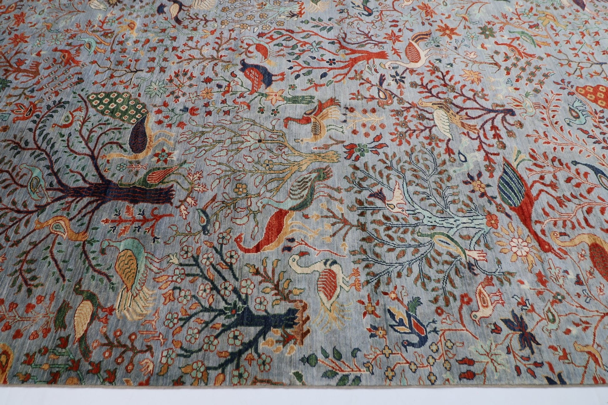 307 x 420 cm | Birds Gray Large Area Rug Afghan Hand Knotted veg Dye Wool carpet - ART WOOL CARPET