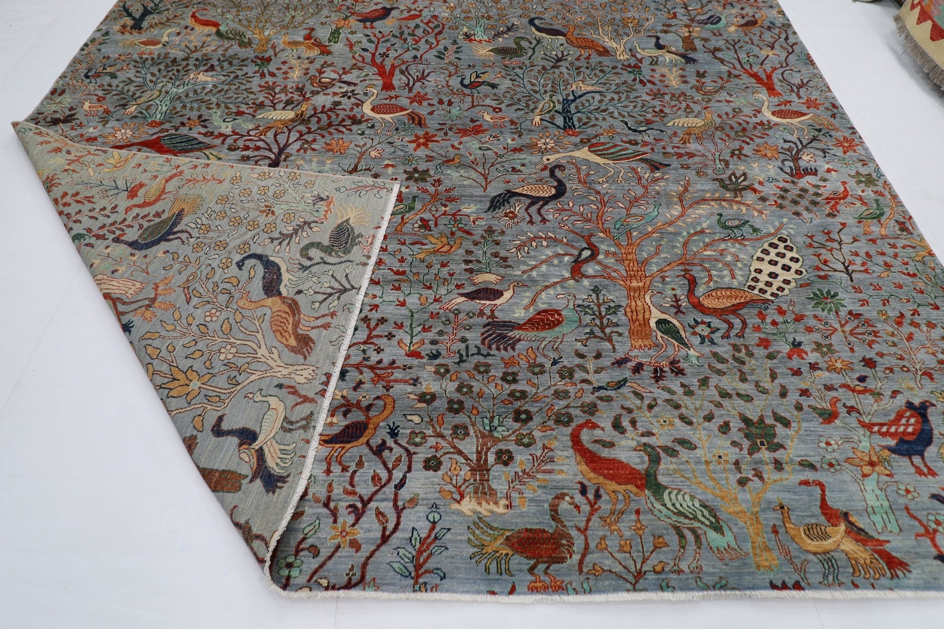 307 x 420 cm | Birds Gray Large Area Rug Afghan Hand Knotted veg Dye Wool carpet - ART WOOL CARPET