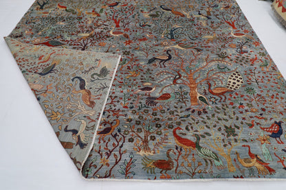 307 x 420 cm | Birds Gray Large Area Rug Afghan Hand Knotted veg Dye Wool carpet - ART WOOL CARPET