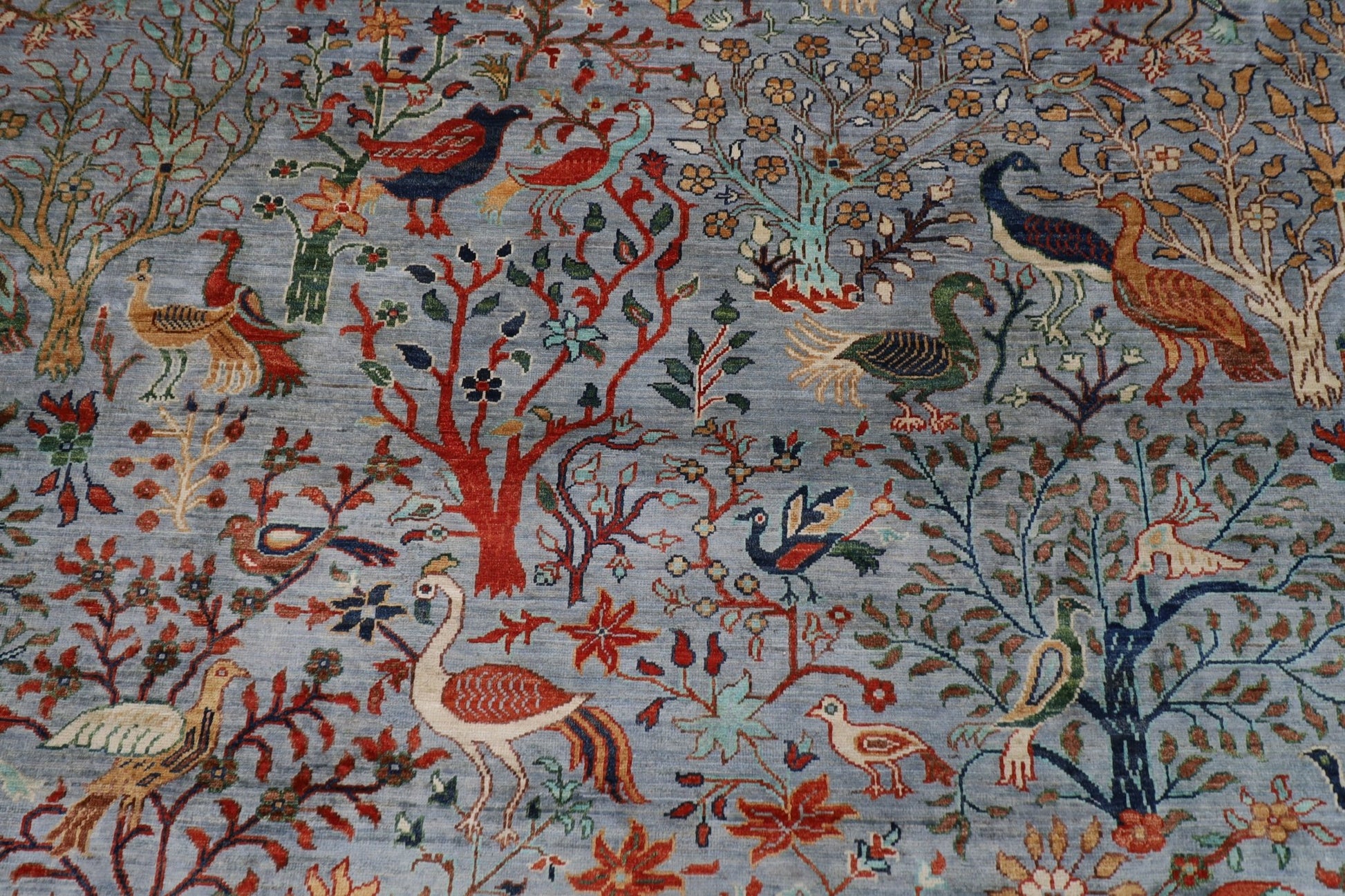 307 x 420 cm | Birds Gray Large Area Rug Afghan Hand Knotted veg Dye Wool carpet - ART WOOL CARPET