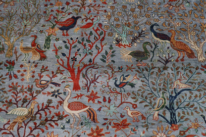 307 x 420 cm | Birds Gray Large Area Rug Afghan Hand Knotted veg Dye Wool carpet - ART WOOL CARPET