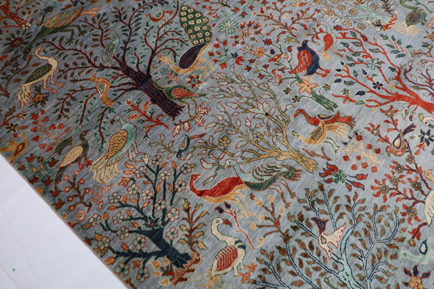 307 x 420 cm | Birds Gray Large Area Rug Afghan Hand Knotted veg Dye Wool carpet - ART WOOL CARPET