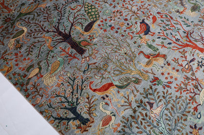 307 x 420 cm | Birds Gray Large Area Rug Afghan Hand Knotted veg Dye Wool carpet - ART WOOL CARPET