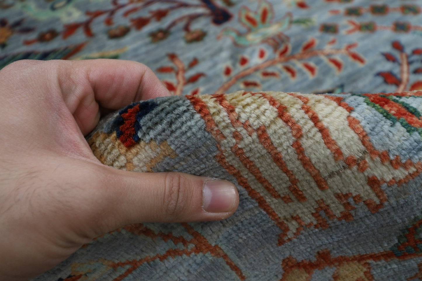 307 x 420 cm | Birds Gray Large Area Rug Afghan Hand Knotted veg Dye Wool carpet - ART WOOL CARPET