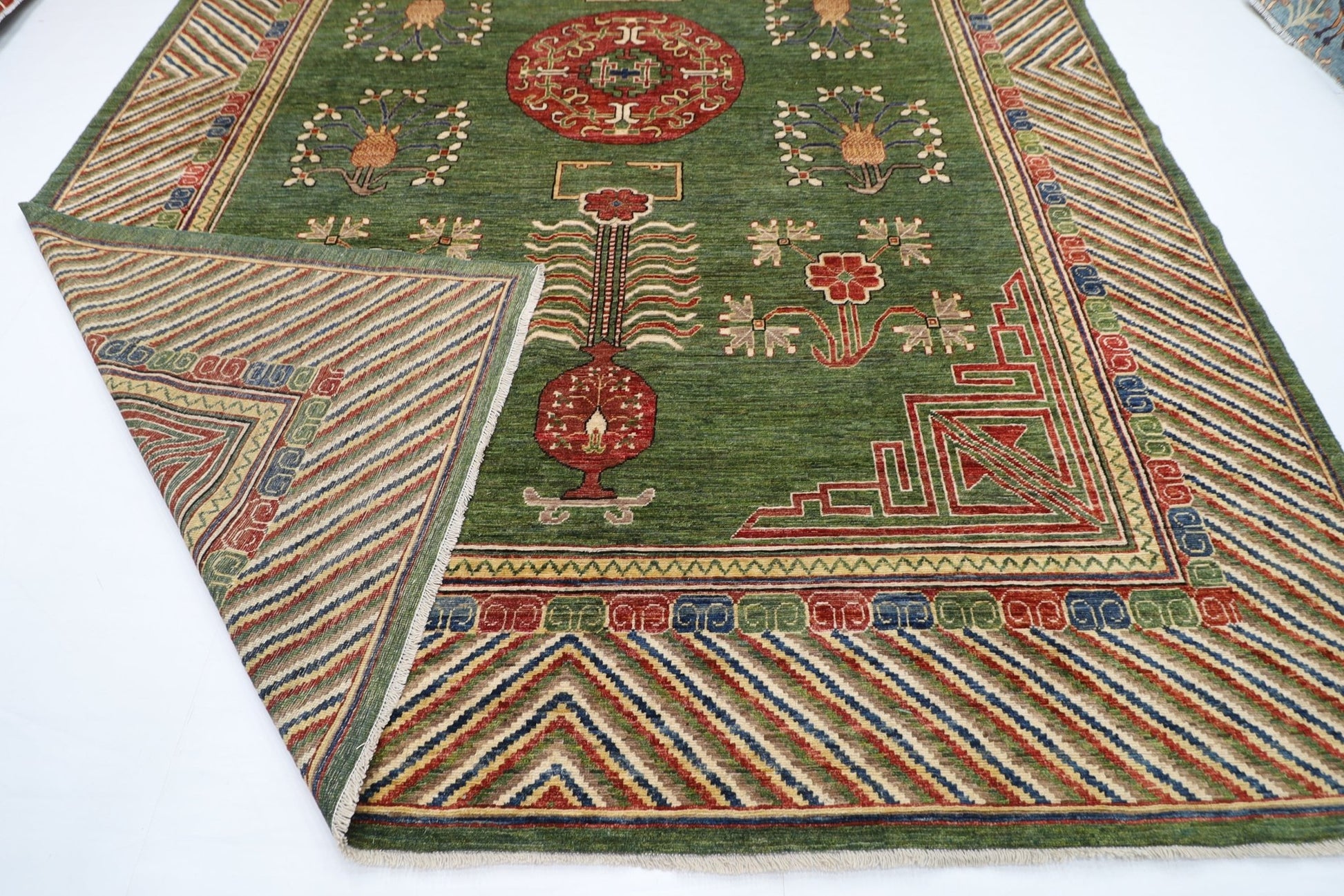 310 x 415 cm | Oriental Suzani Green Area Rug Afghan Hand Knotted Veg Dye Wool carpet - ART WOOL CARPET