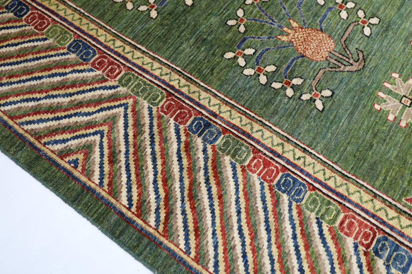 310 x 415 cm | Oriental Suzani Green Area Rug Afghan Hand Knotted Veg Dye Wool carpet - ART WOOL CARPET