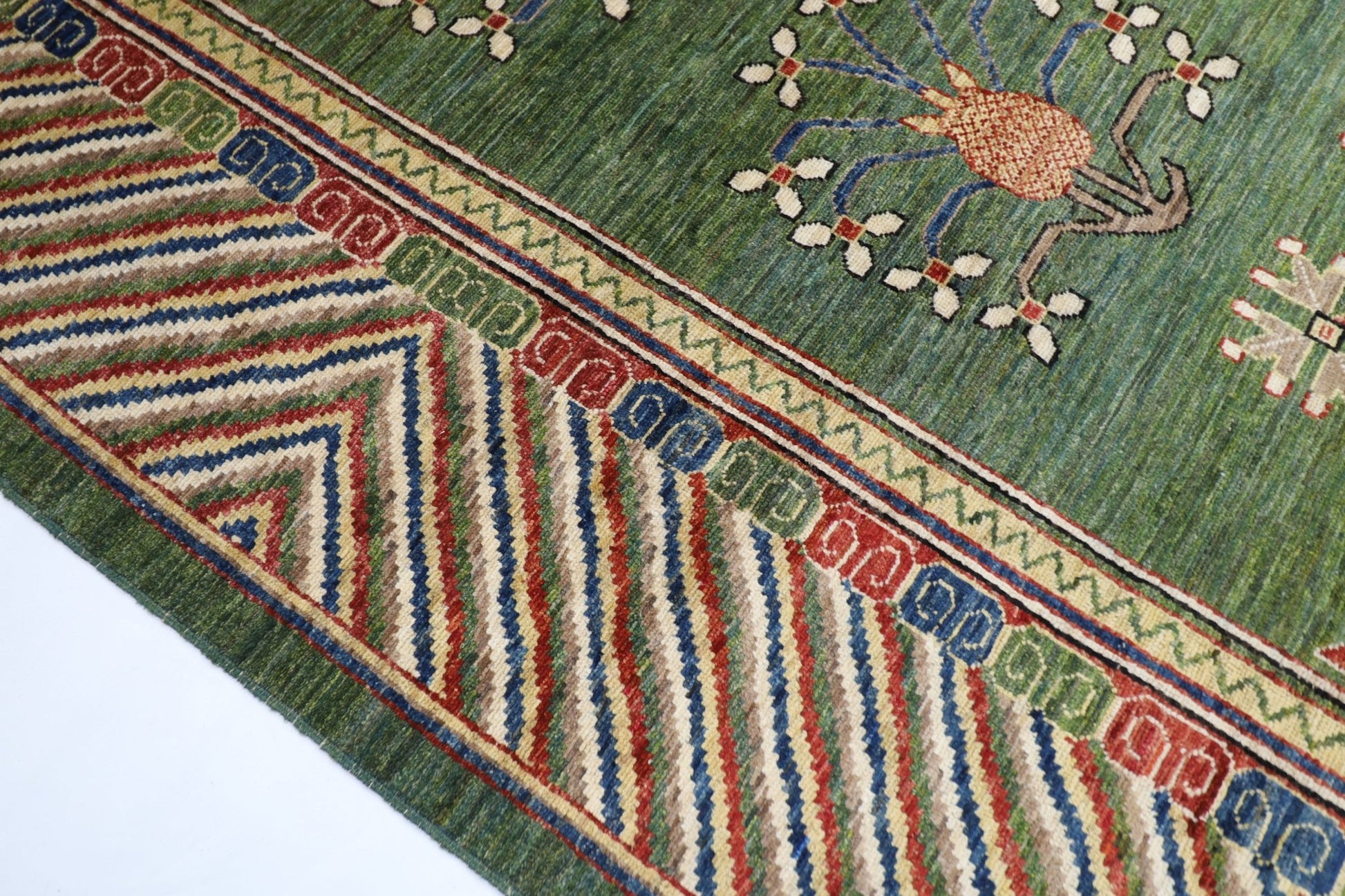 310 x 415 cm | Oriental Suzani Green Area Rug Afghan Hand Knotted Veg Dye Wool carpet - ART WOOL CARPET