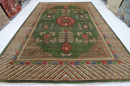 310 x 415 cm | Oriental Suzani Green Area Rug Afghan Hand Knotted Veg Dye Wool carpet - ART WOOL CARPET